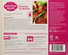Load image into Gallery viewer, Back of Saffron Road Korean-Style Rice Vegetable Bibimbap package with product info, cooking instructions, and company mission. Includes certification logos.
